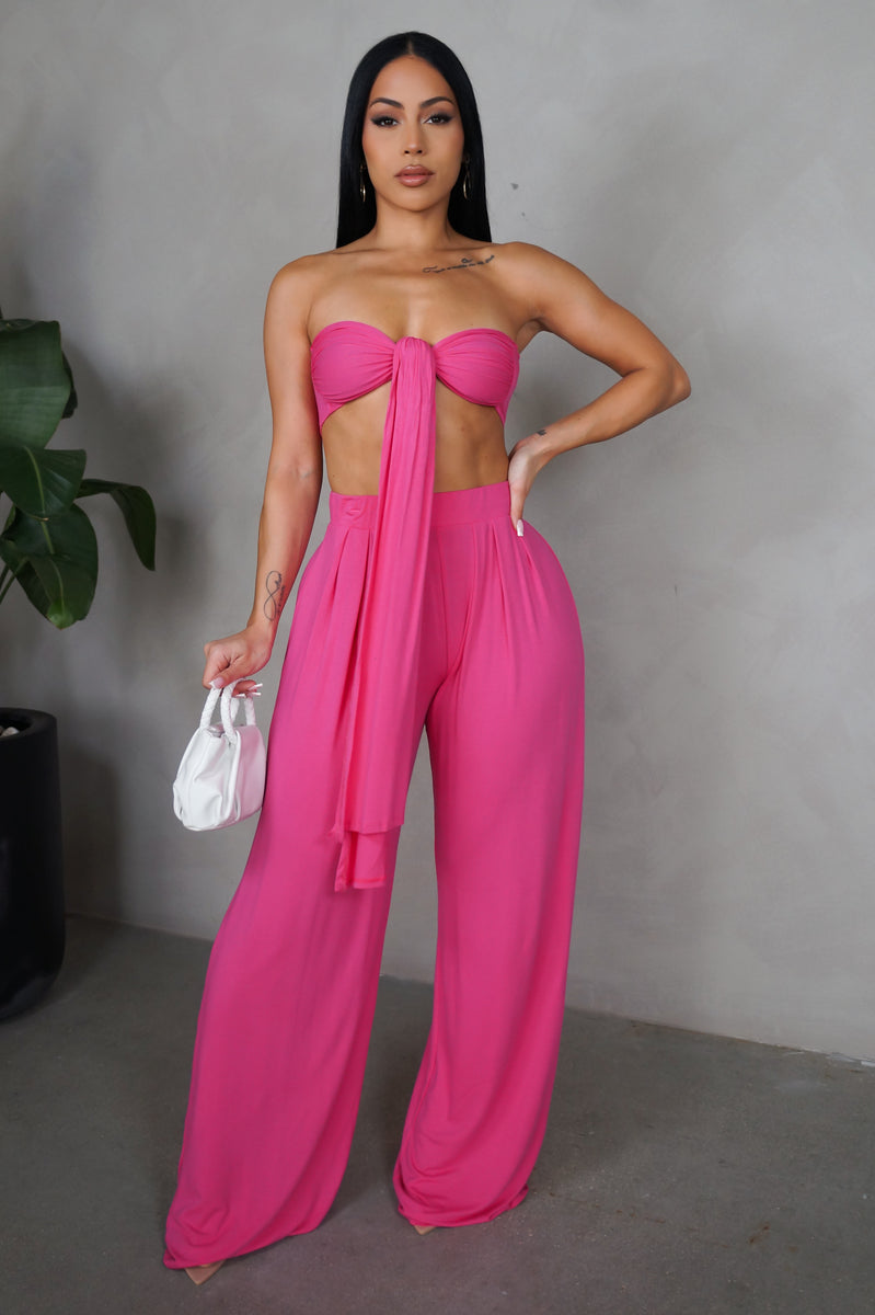 HOT PINK TEXTURED 2PC PANT SET main image 0