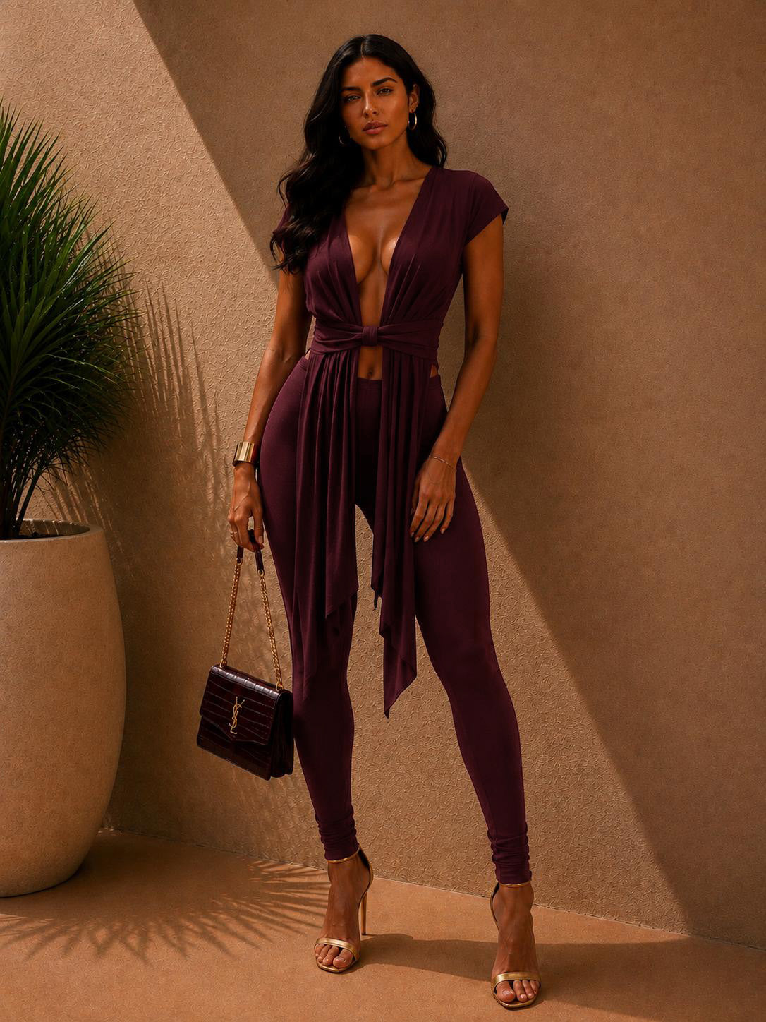 Tender Horizon Pant Set - Burgundy
