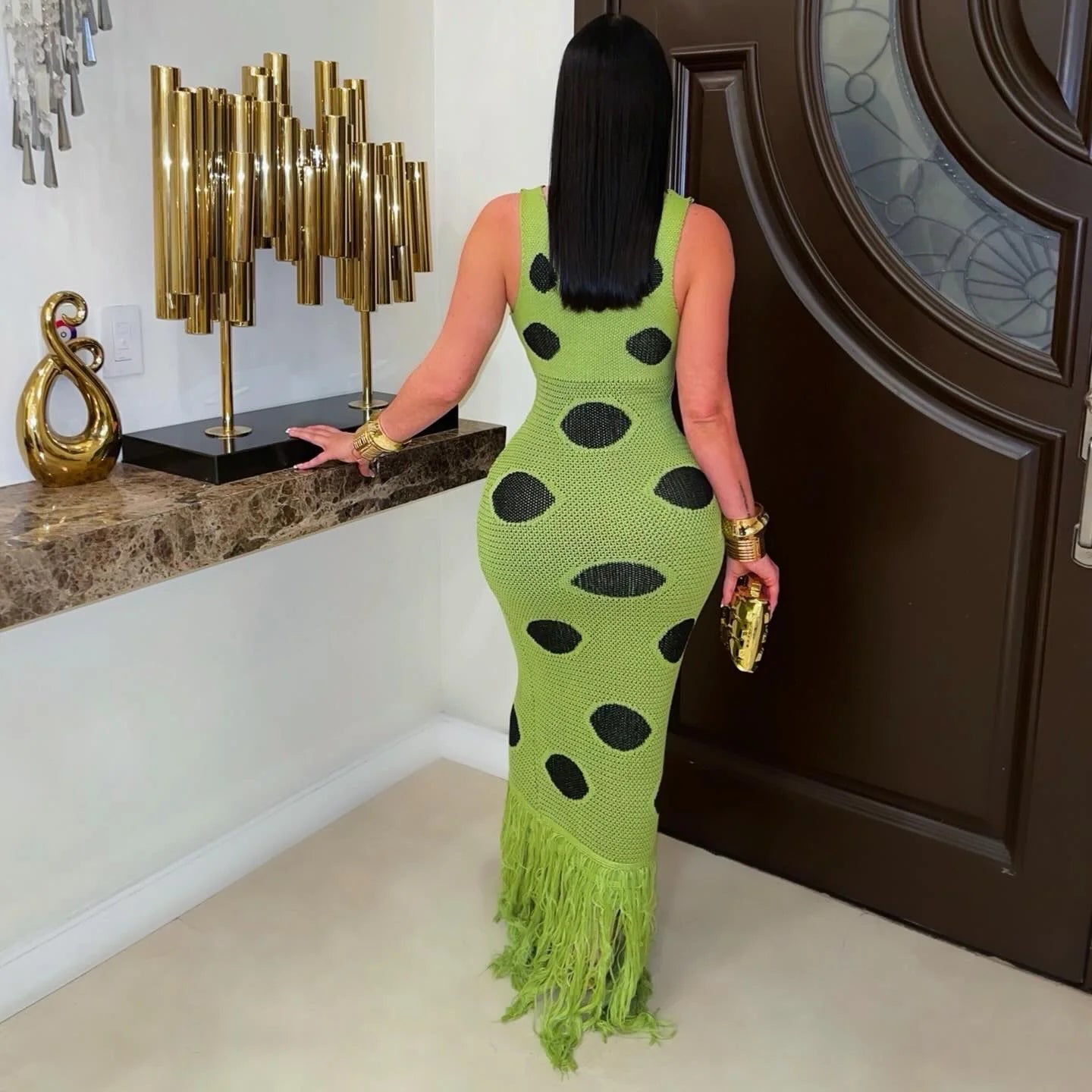Polka On Green Dress - Green