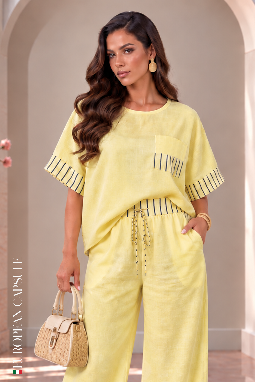 Biella  Italian Linen Top - Yellow