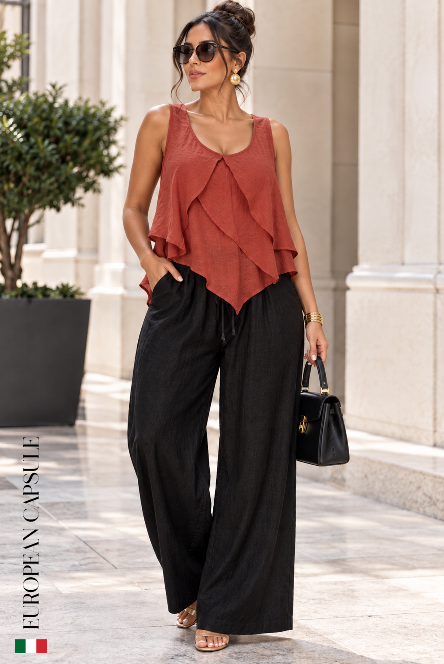 Fiore Di Donna Italian Linen Pants - Black