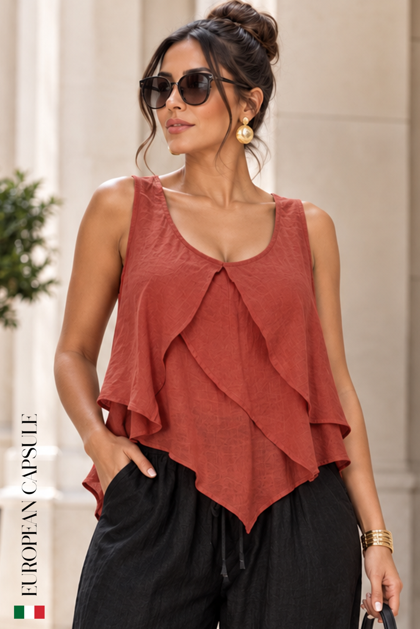 Luna D'amore Italian Linen Top - Red