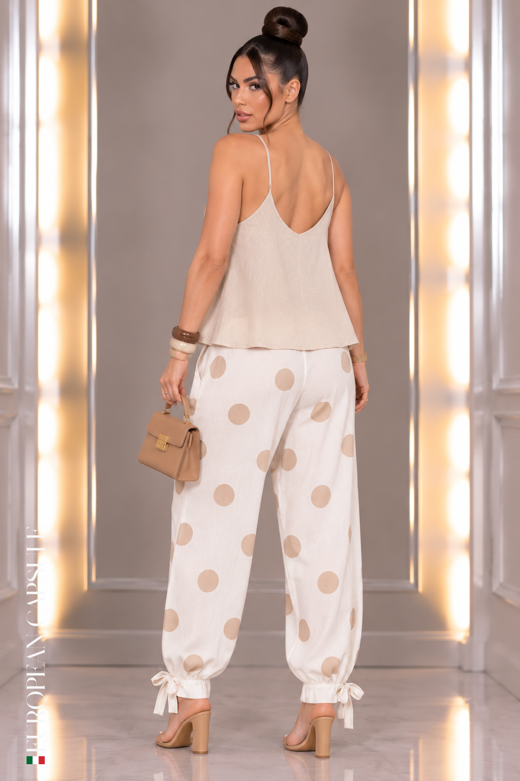 Parma Dots Italian Linen Pants - Beige