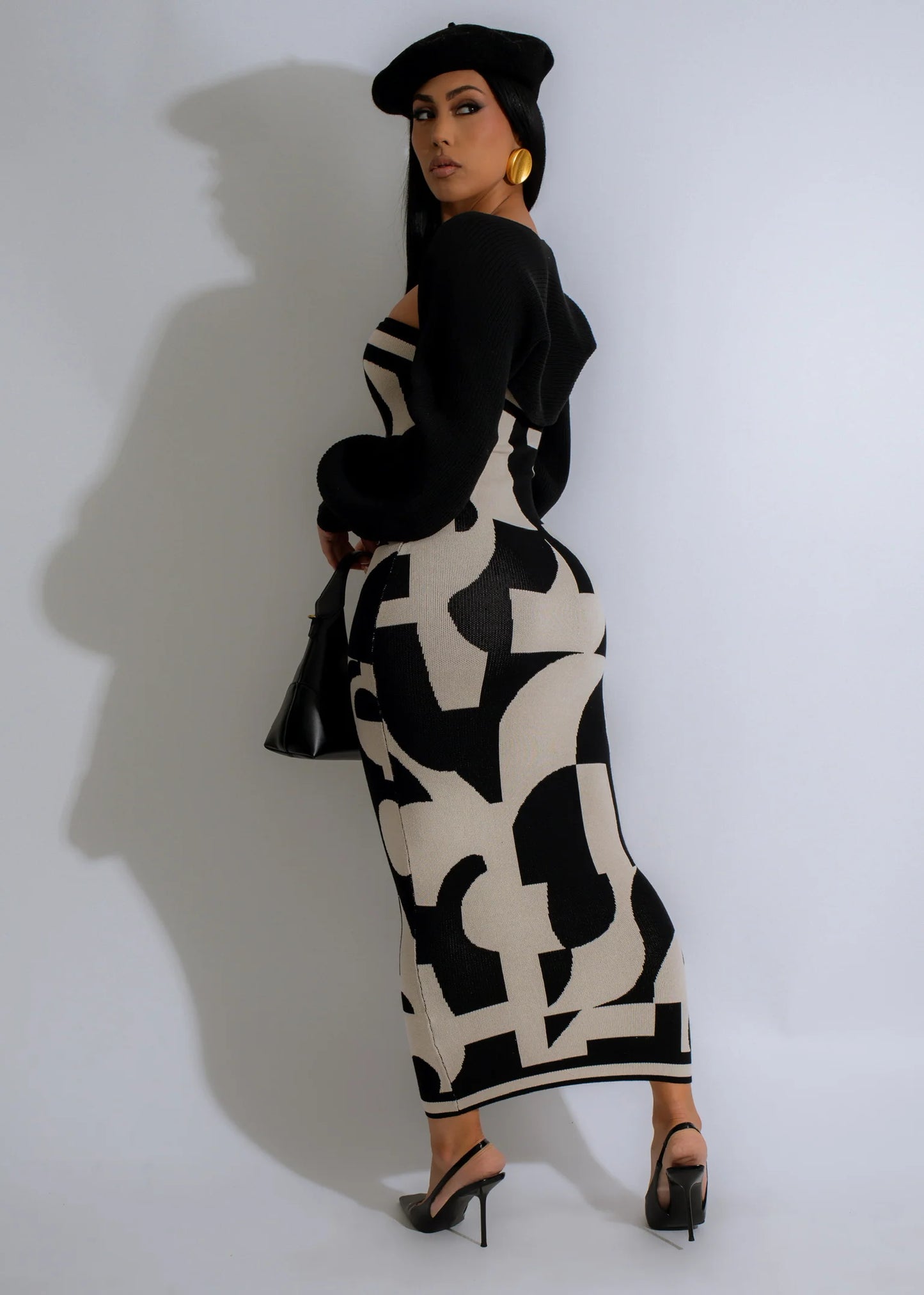 Patterns On Patterns Midi Dress - Black