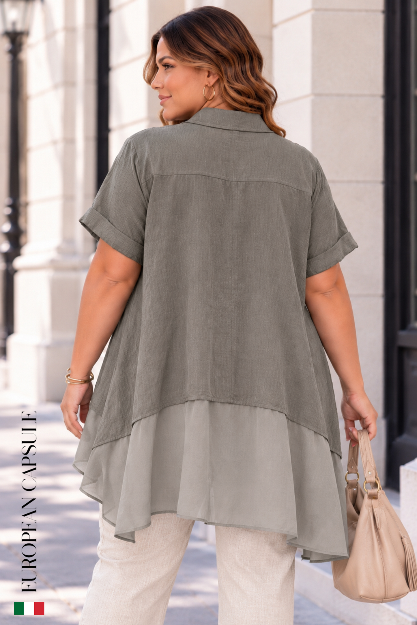 Notte Fiorentina Italian Linen Top - Gray