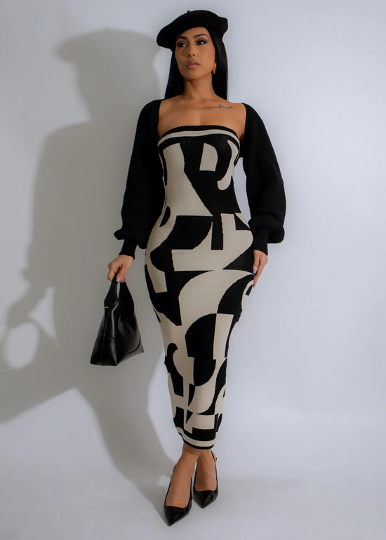 Patterns On Patterns Midi Dress - Black