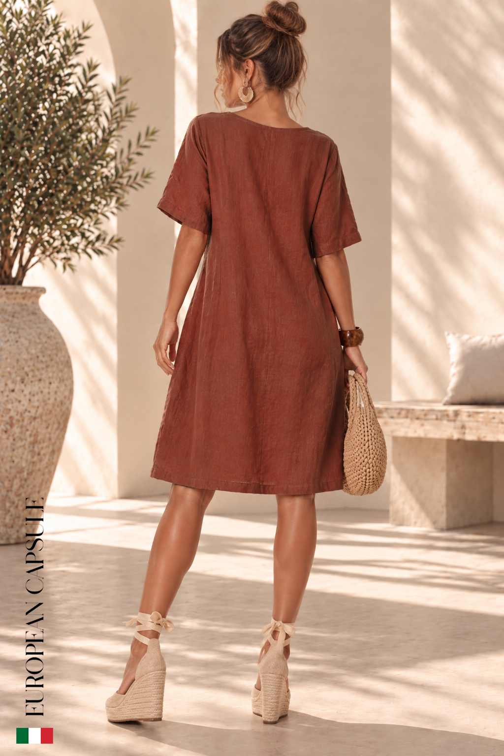 Piso Italian Linen Dress - Brown