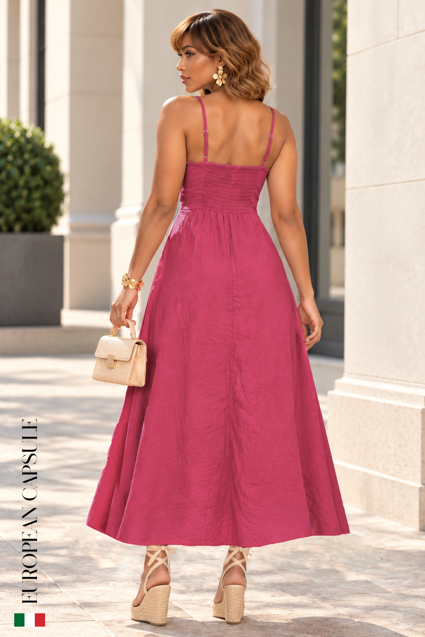 Splendore Di Donna Italian Linen Dress- Fuchsia