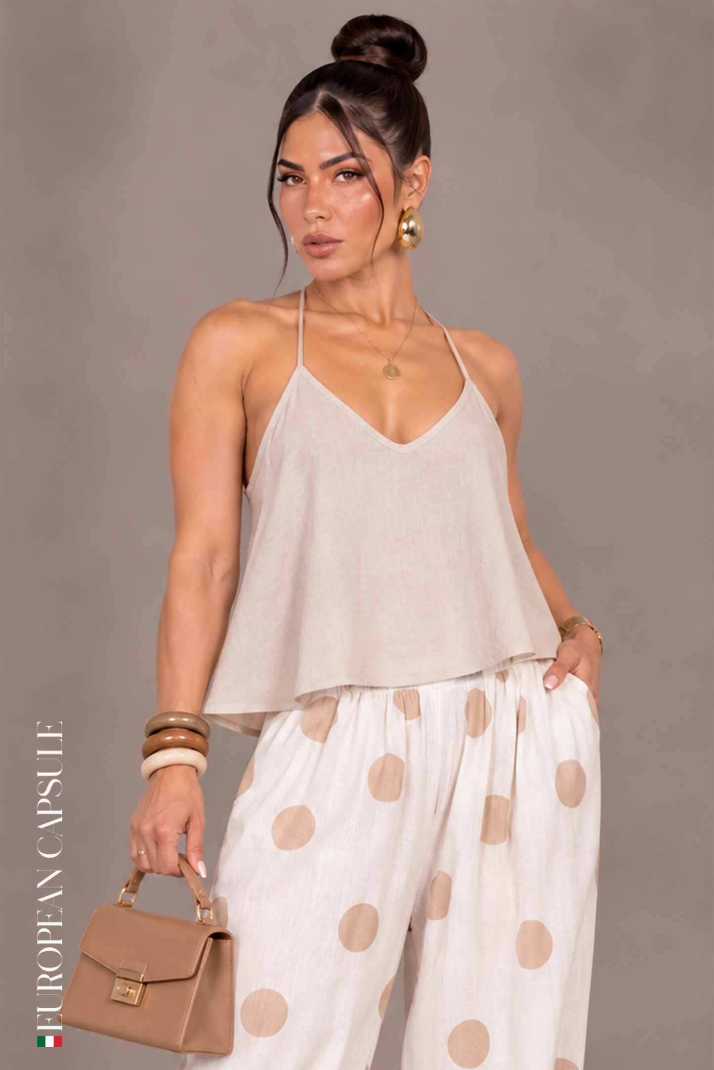 Capriccio Italian Linen Top - Beige