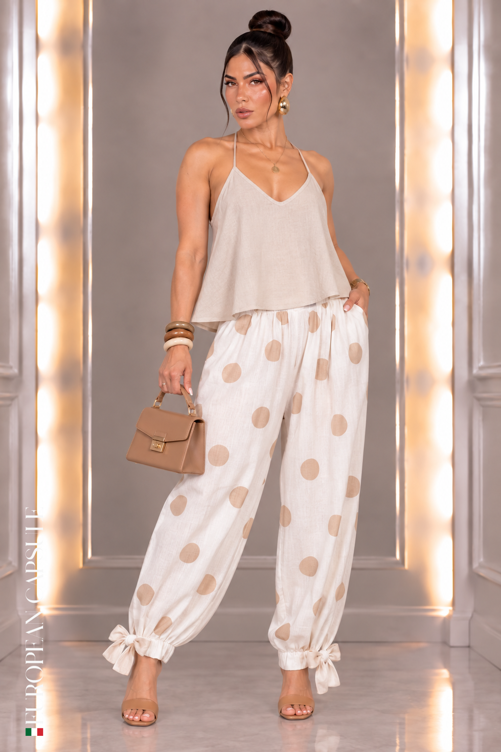 Parma Dots Italian Linen Pants - Beige