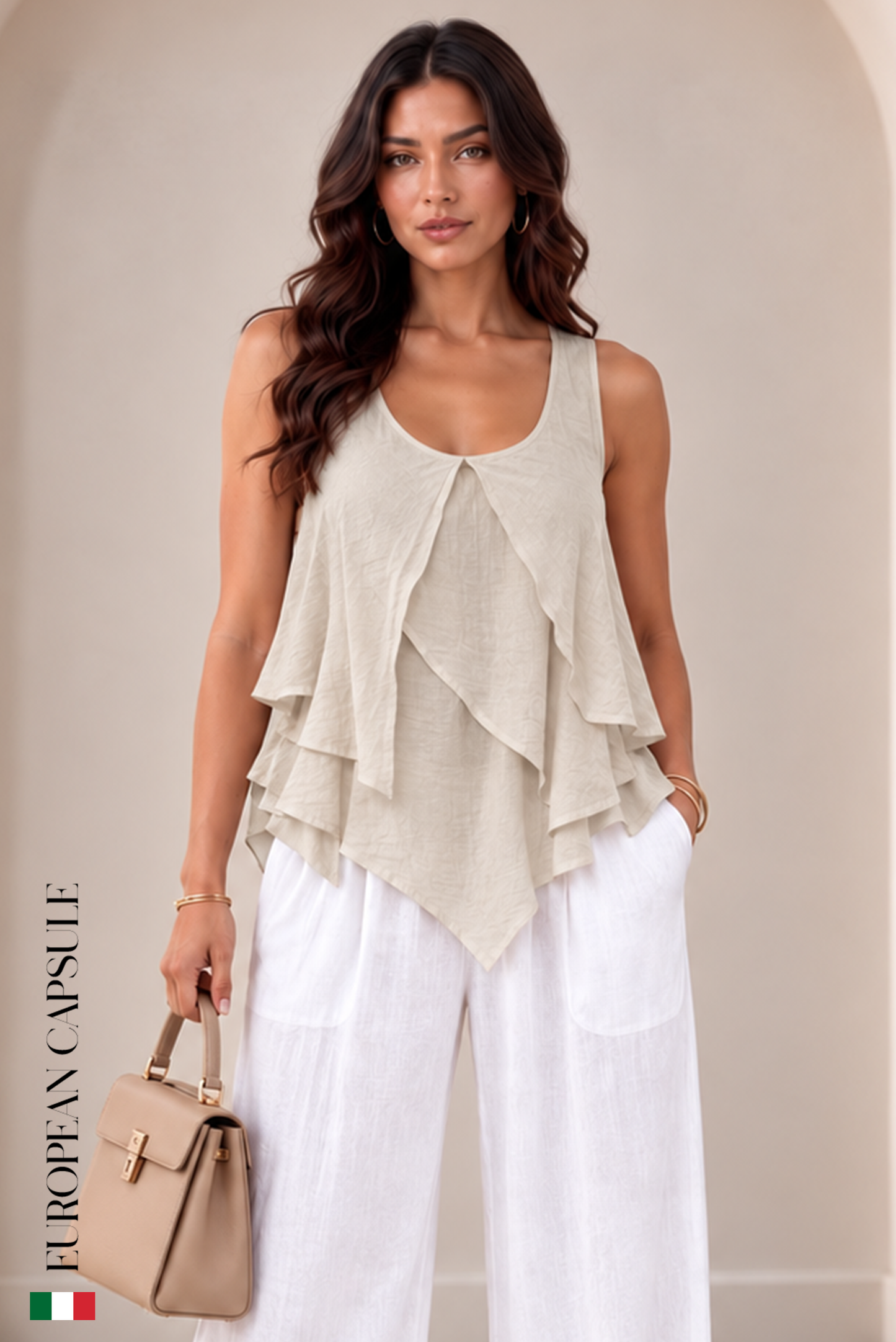 Génova Italian Linen Top - Beige