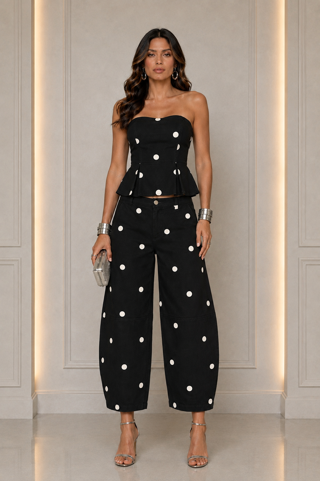 Pretty In Polka Pant Set - Black