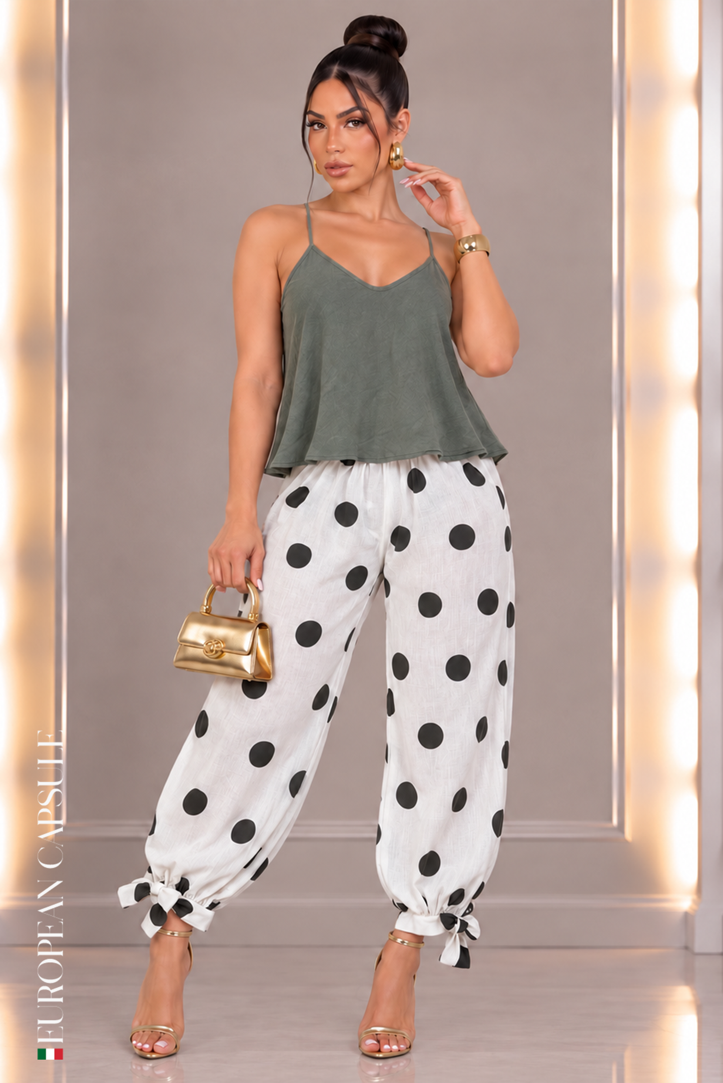 Parma Dots Italian Linen Pants - Olive