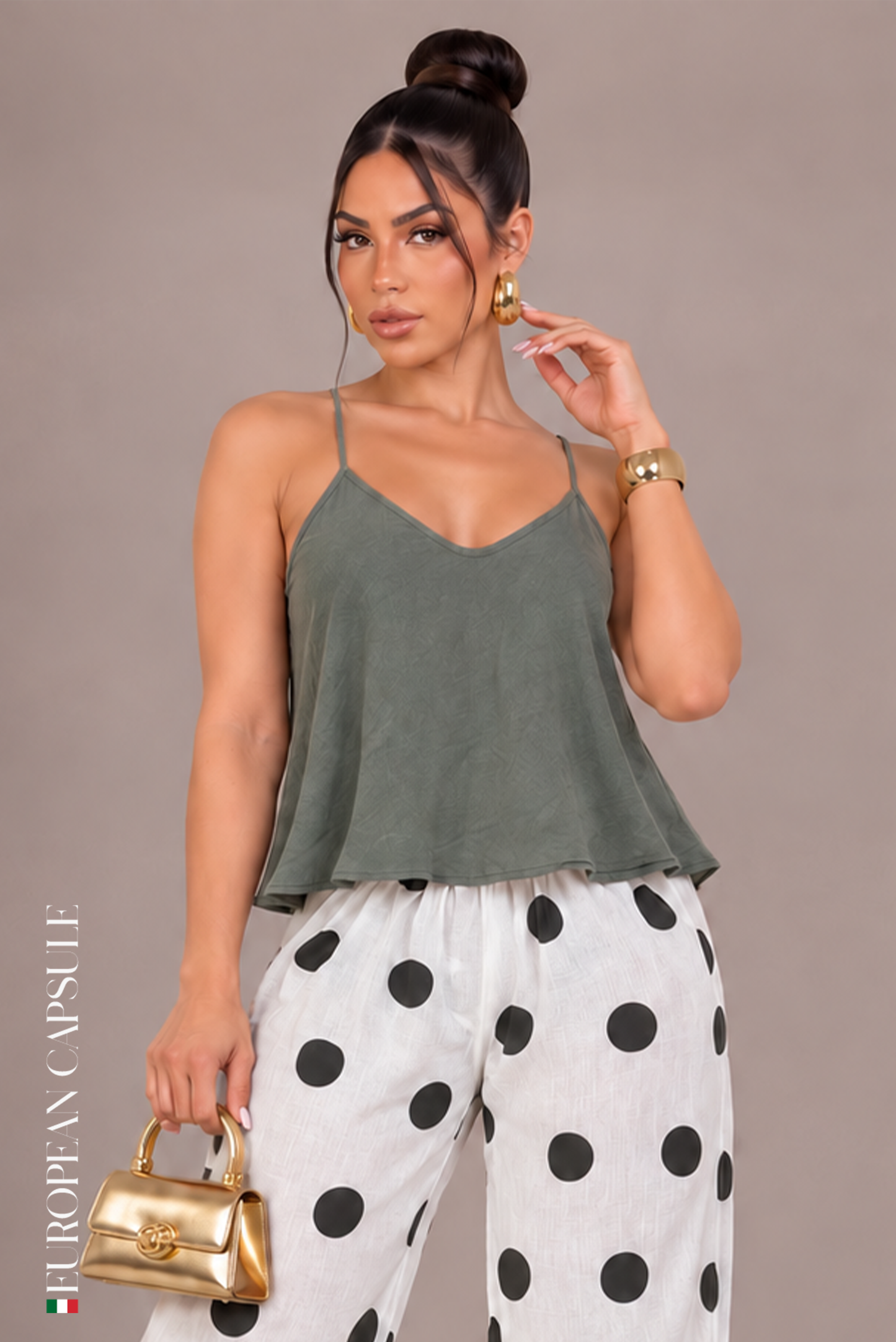 Capriccio Italian Linen Top - Olive