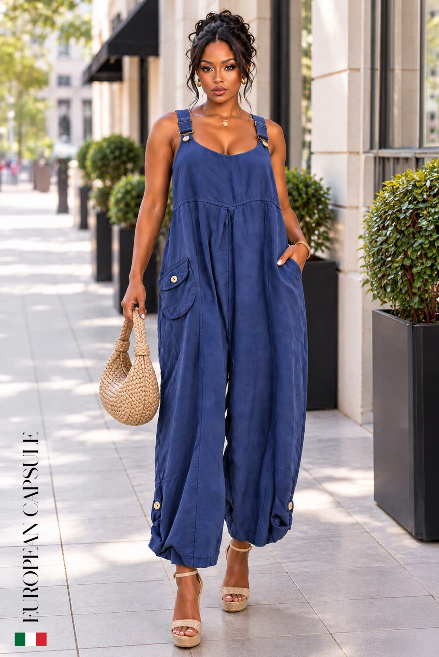 Notte D'Amore Italian Linen Jumpsuit - Navy