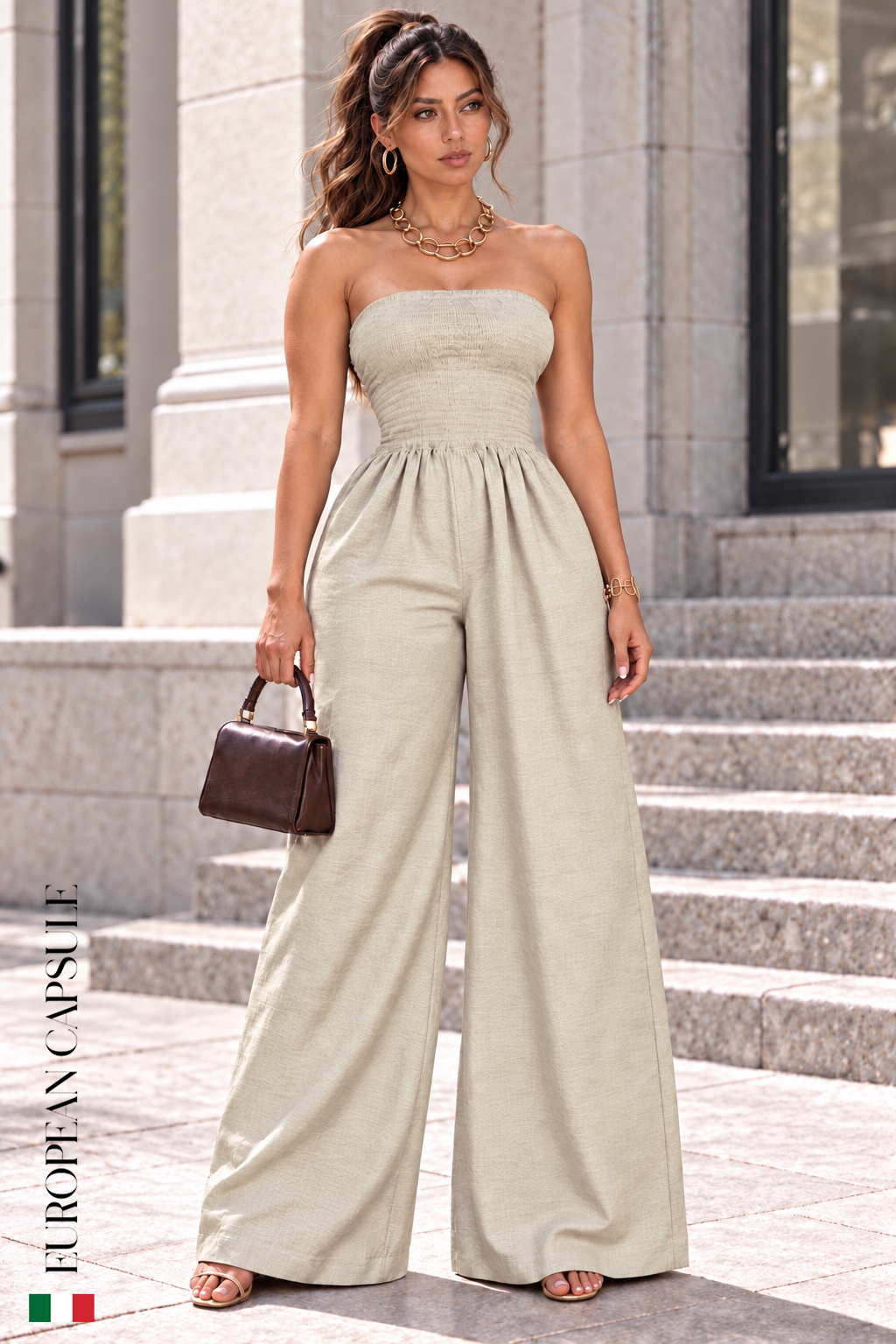 Perla Fiorita  Italian Linen Jumpsuit - Cream