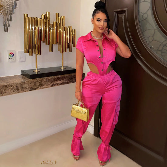 Going Over It Two Piece Pant Set- Fuchsia
