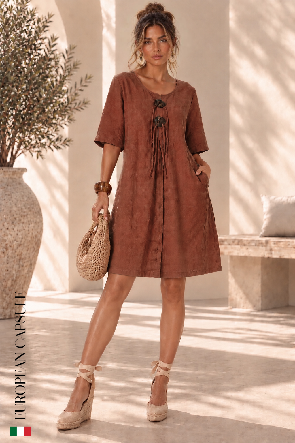 Piso Italian Linen Dress - Brown