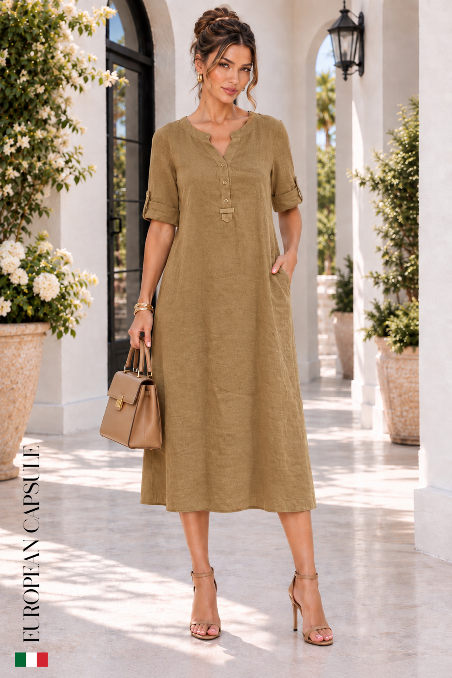 Livorno Italian Linen Dress - Brown