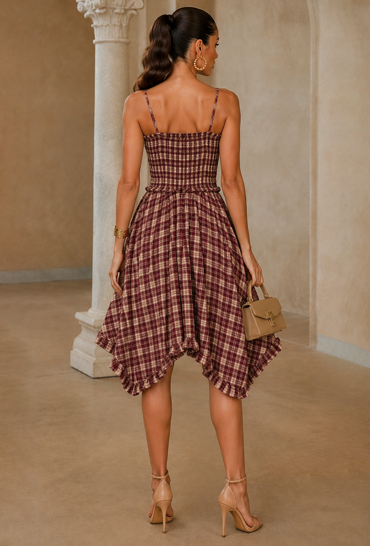 Bordeaux Charm Midi Dress -Red