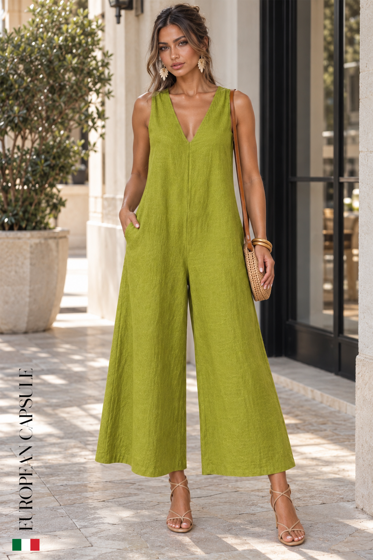 Napoles Italian Linen Jumpsuit - Green