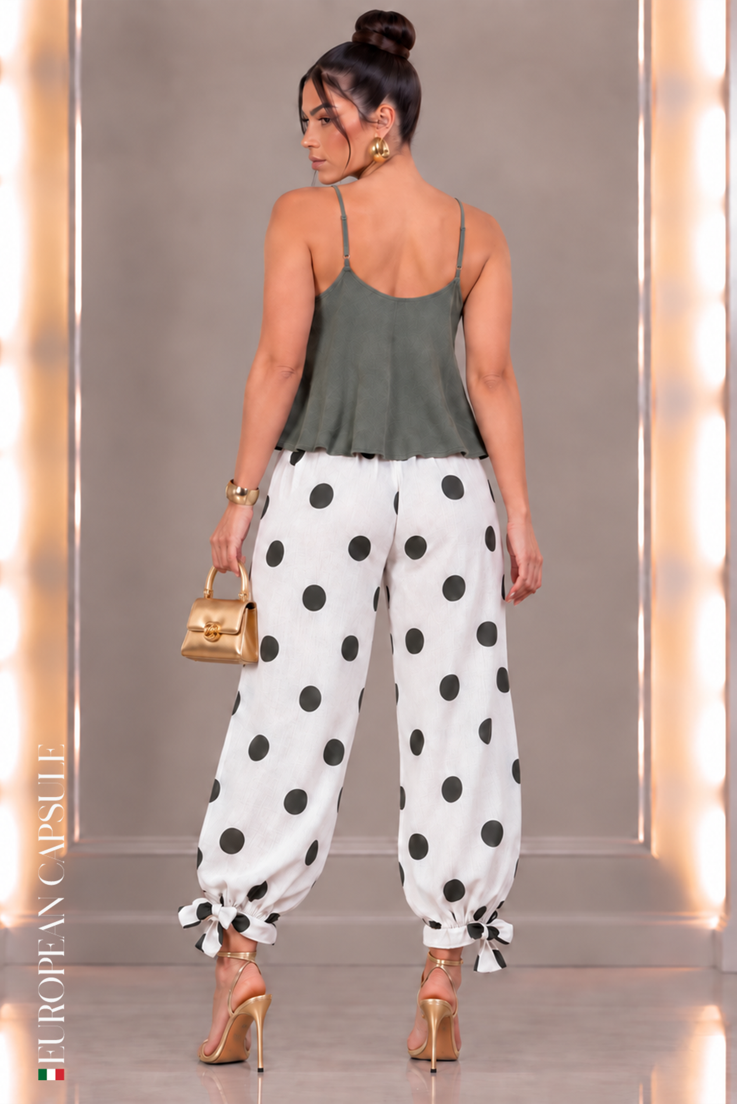 Parma Dots Italian Linen Pants - Olive