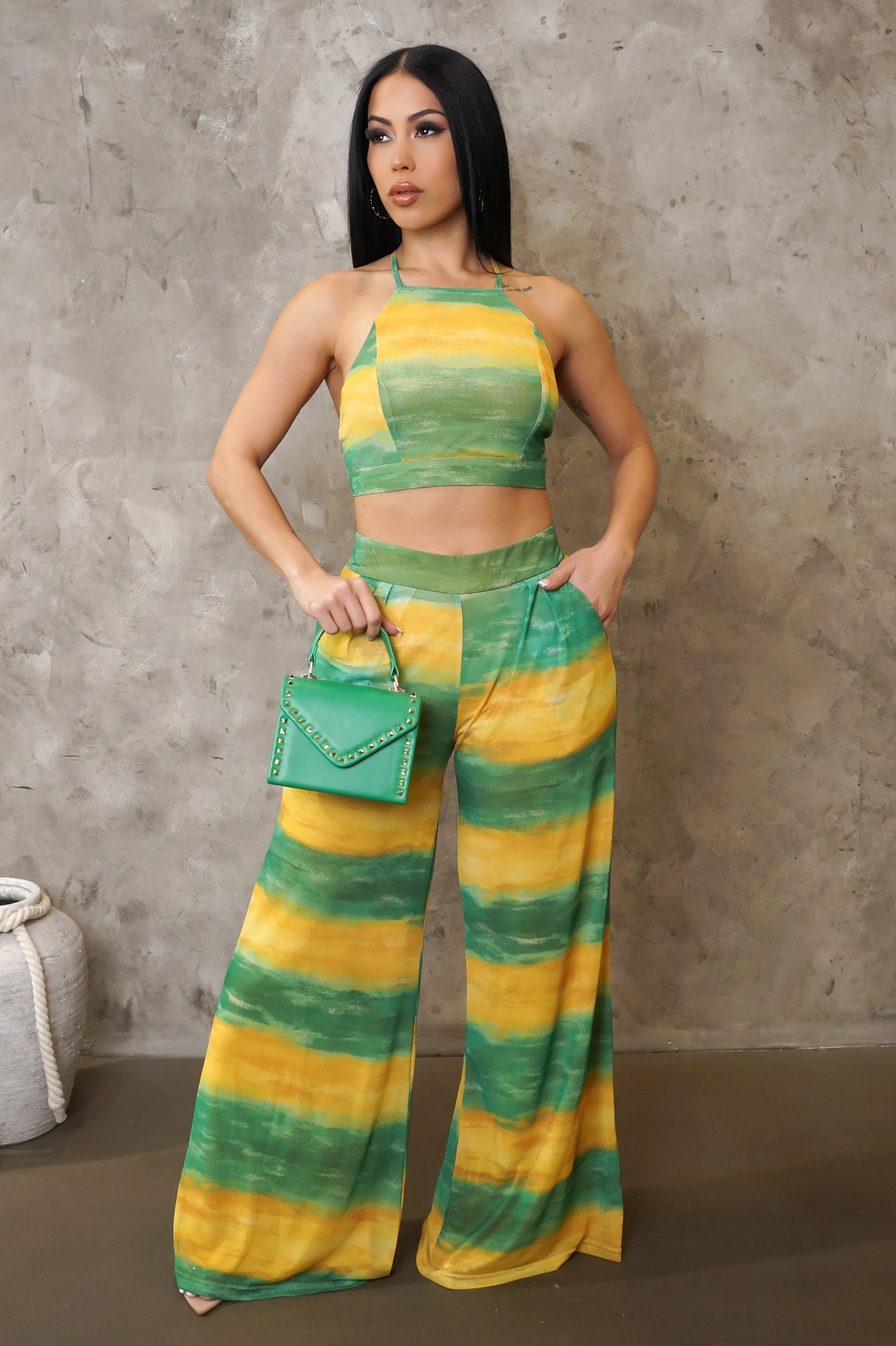 Load image into Gallery viewer, Quick Glance Pant Set - Green / Yellow
