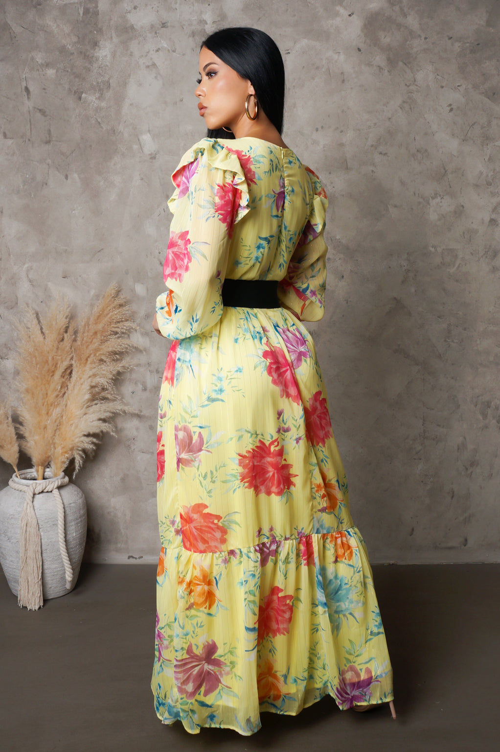 Floral Print Maxi Dress - Yellow