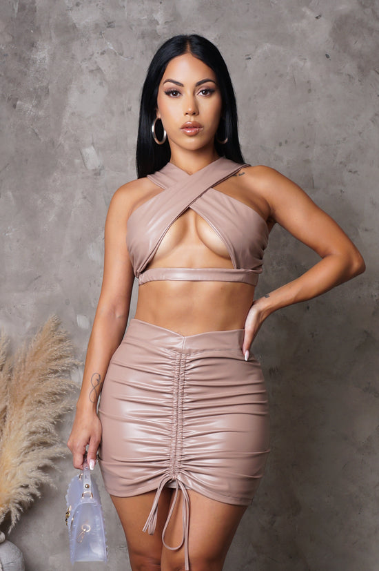 Be My Guest Two Piece Skirt Set - Taupe