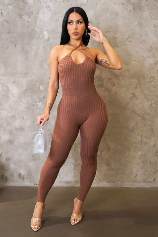 Stare Me Down Jumpsuit - Brown