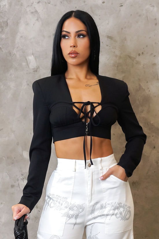 Going Crazy For You Crop Top - Black