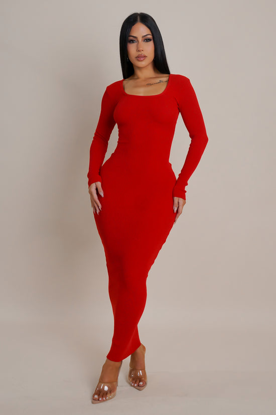 Stay With Me Midi Dress - Red