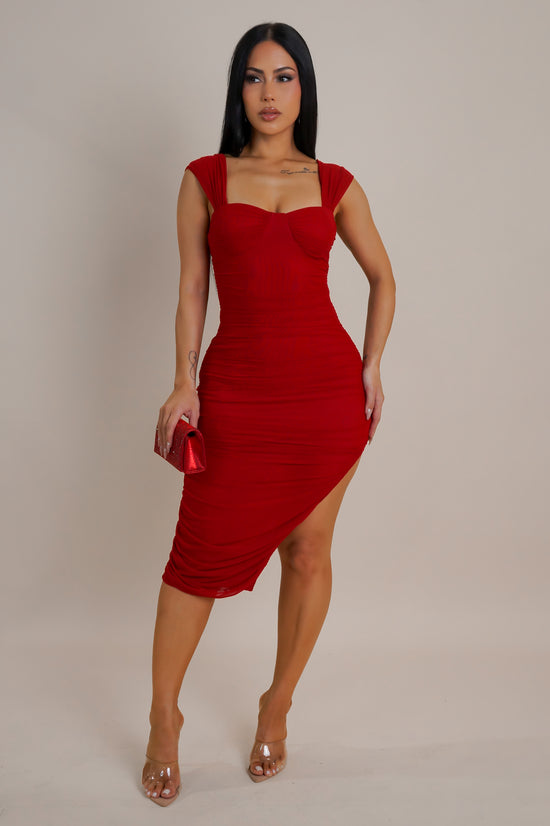 Costal Allure Midi Dress - Red