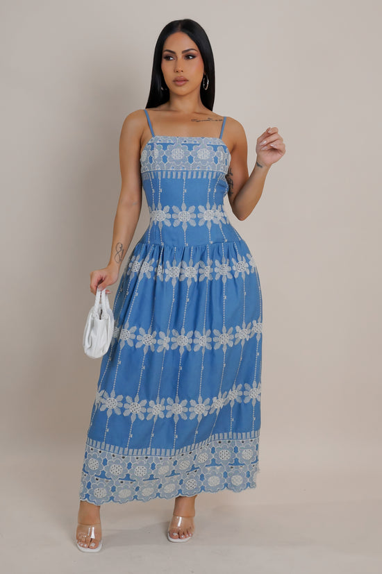 A Costal Look Midi Dress - Blue