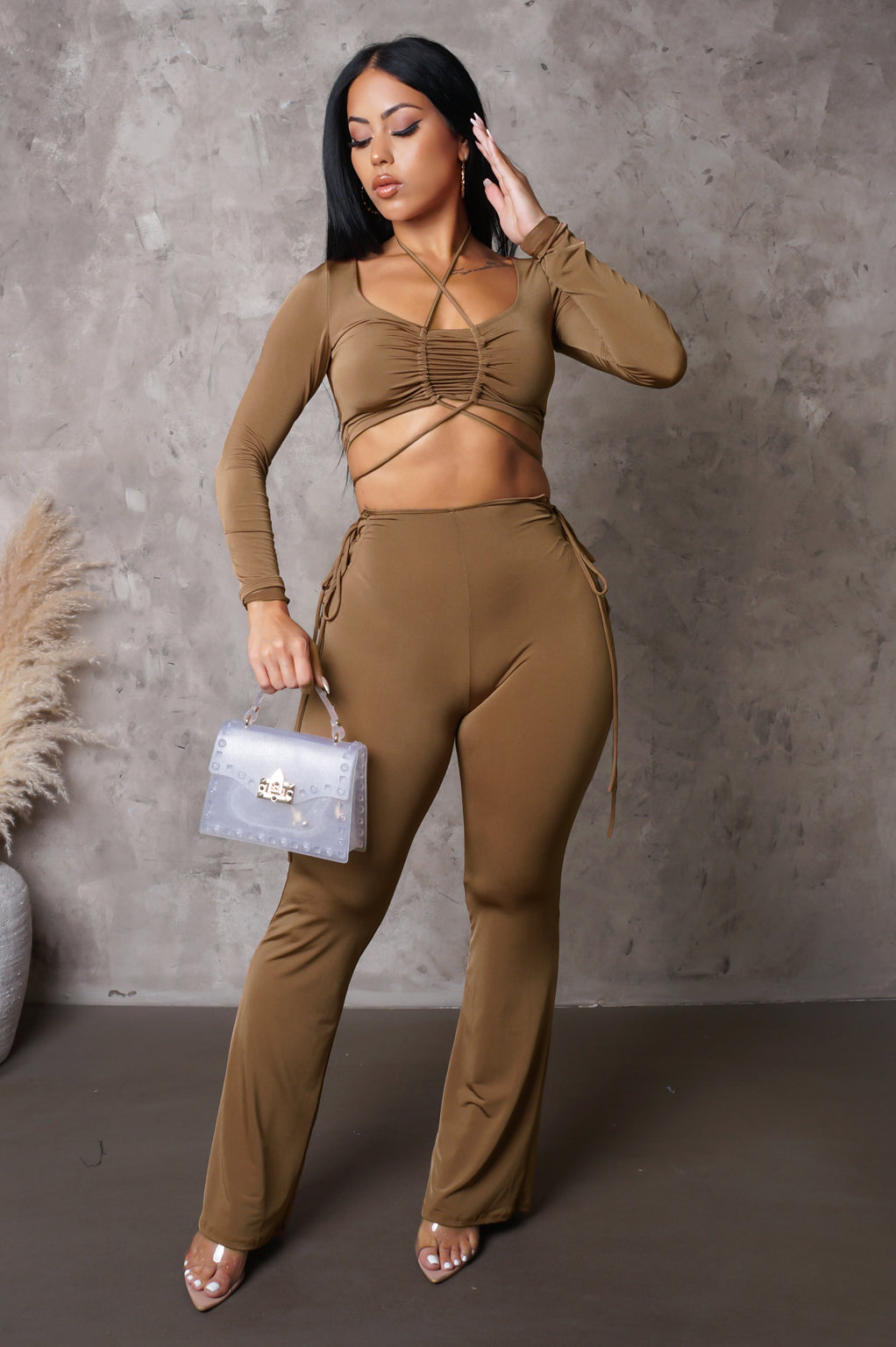 Load image into Gallery viewer, RESTOCK!! Girls Night Two Piece Pant Set - Caramel / Brown

