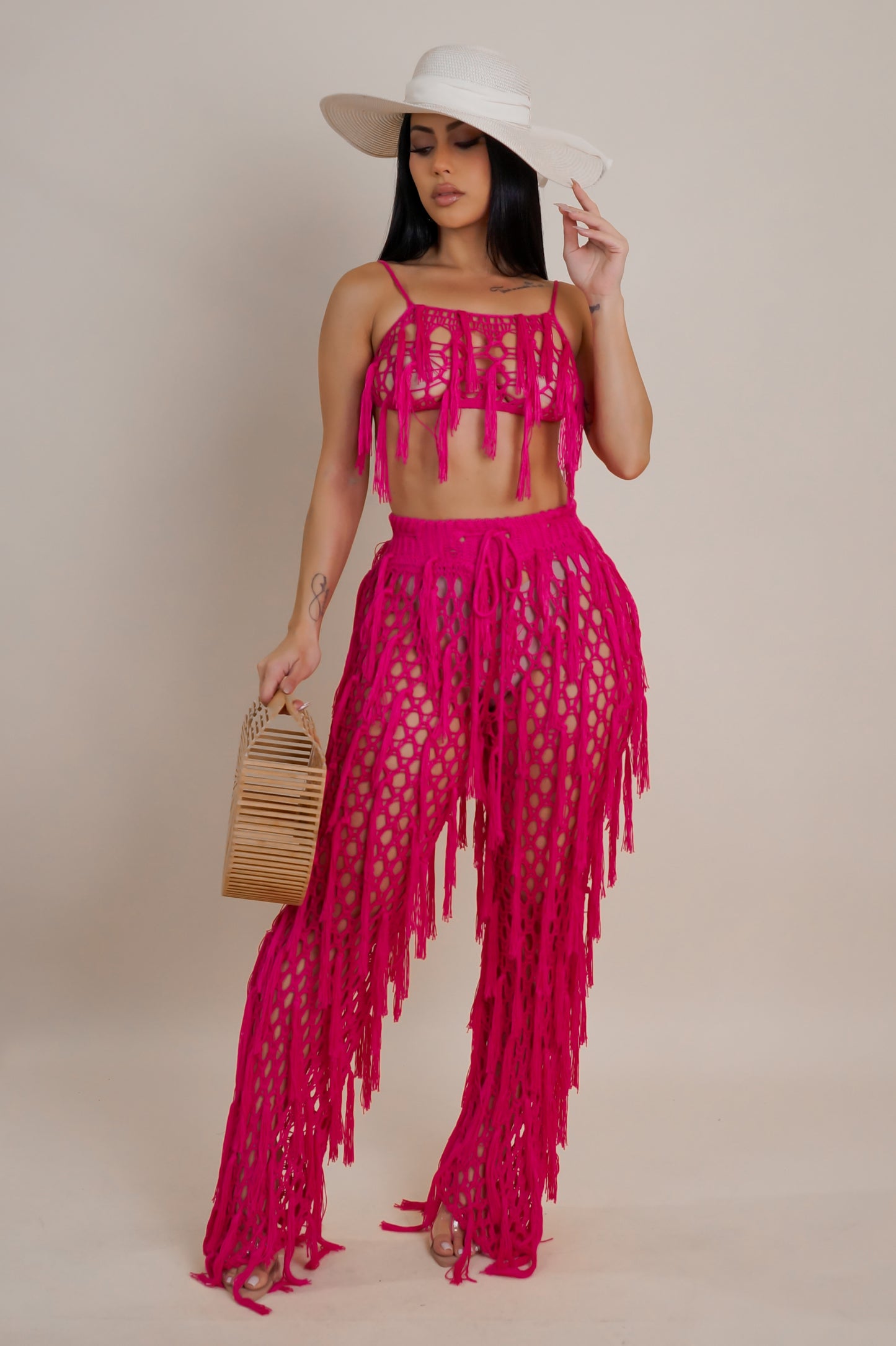 Fringe Pant Set - Pink