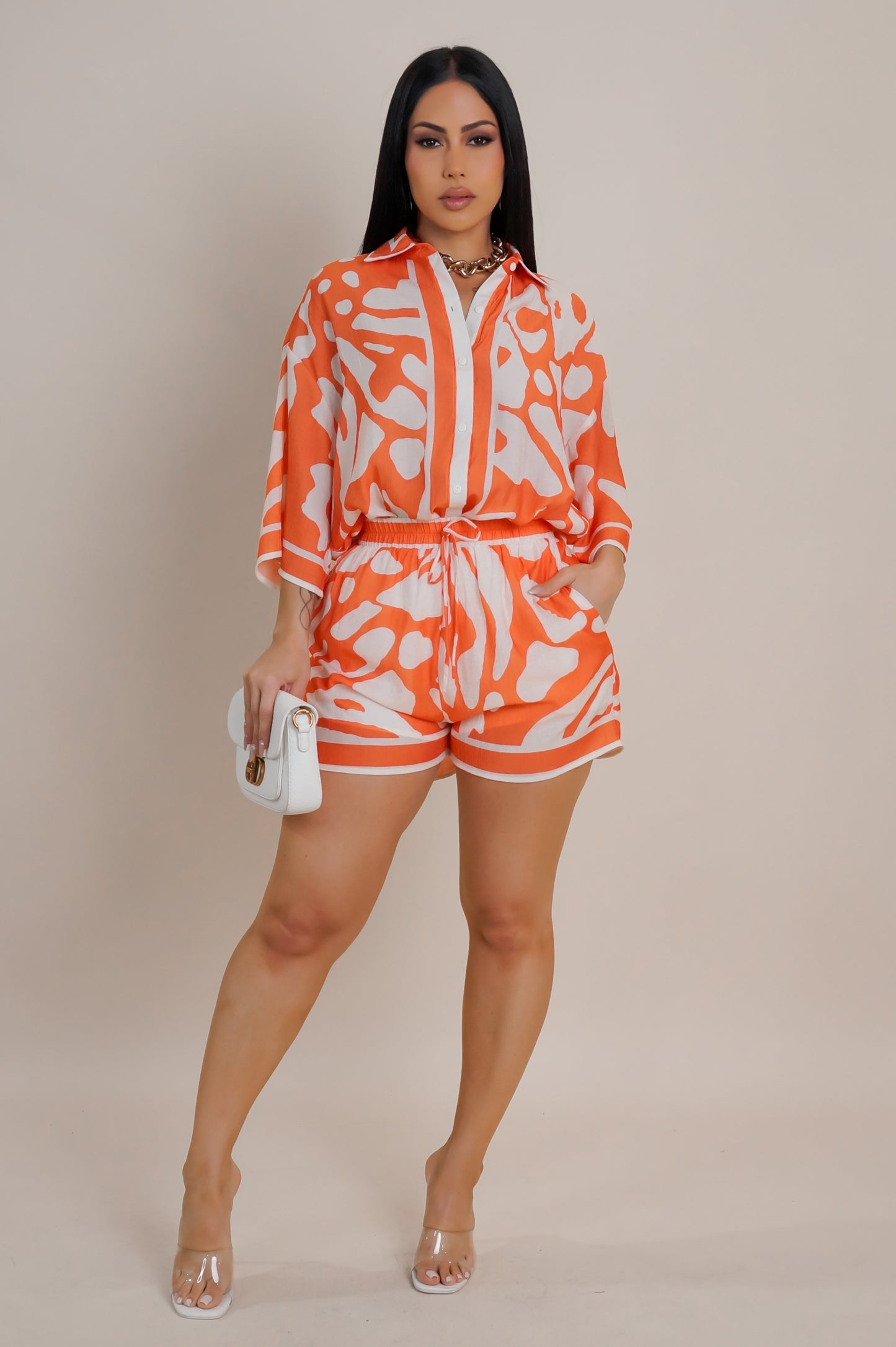 Not On My Level Shorts Set - Orange