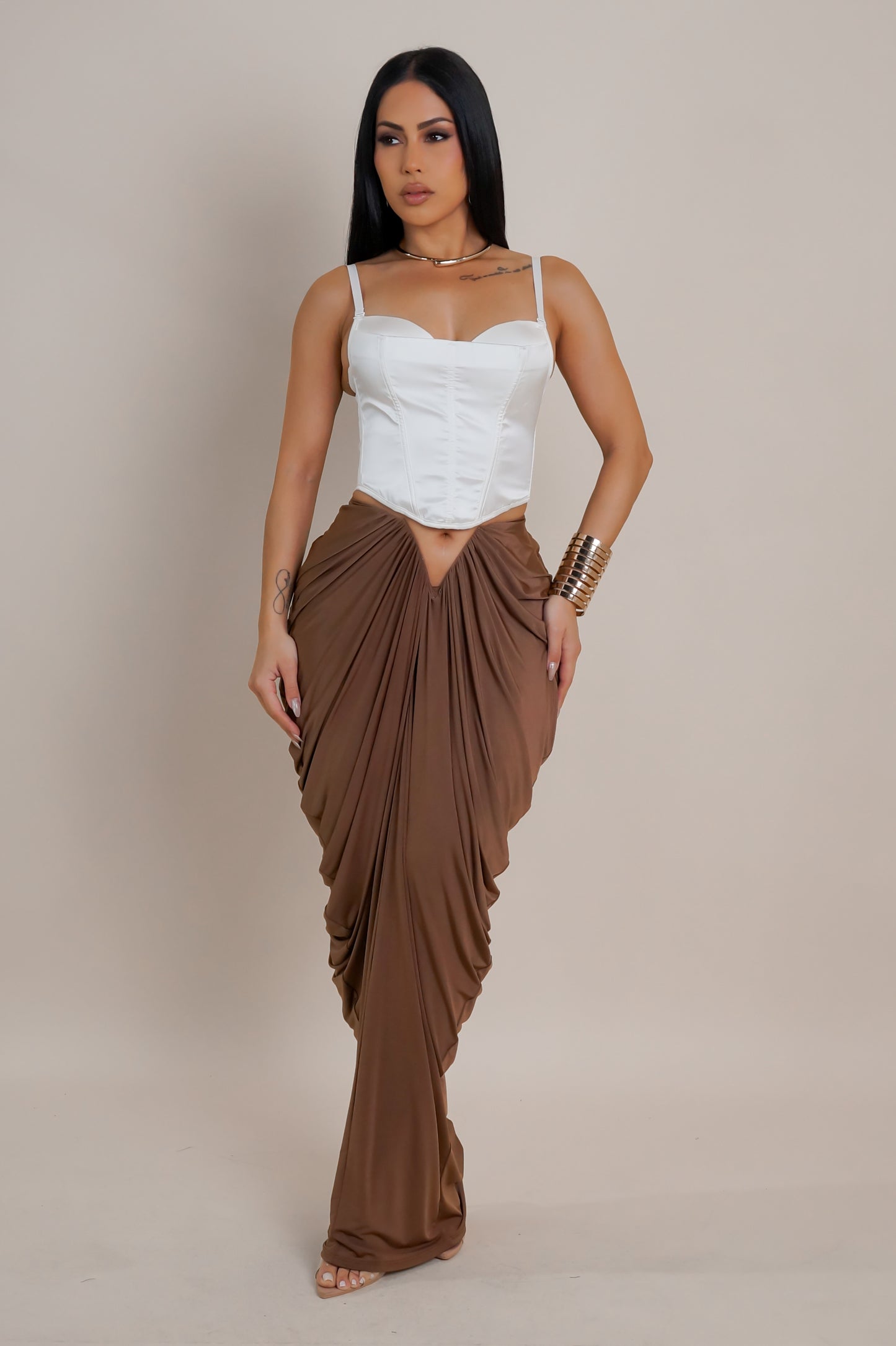 Draped Down Skirt - Brown