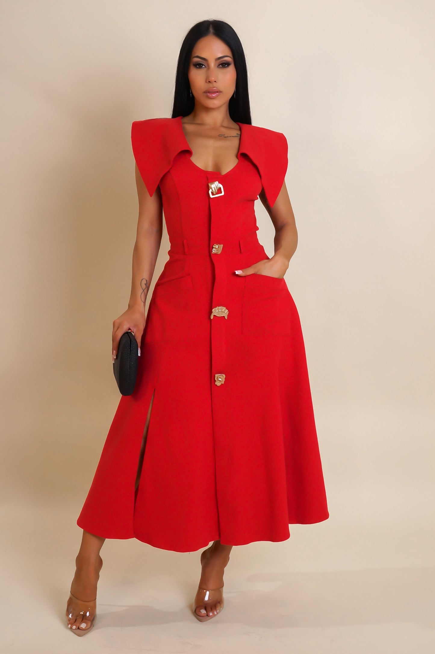 Classic Appeal Midi Dress- Red