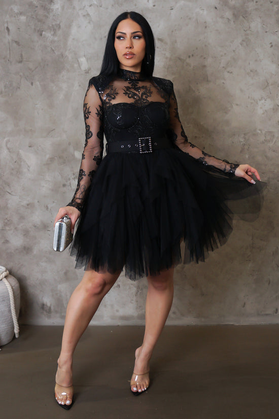 Never Late Mini Dress - Black