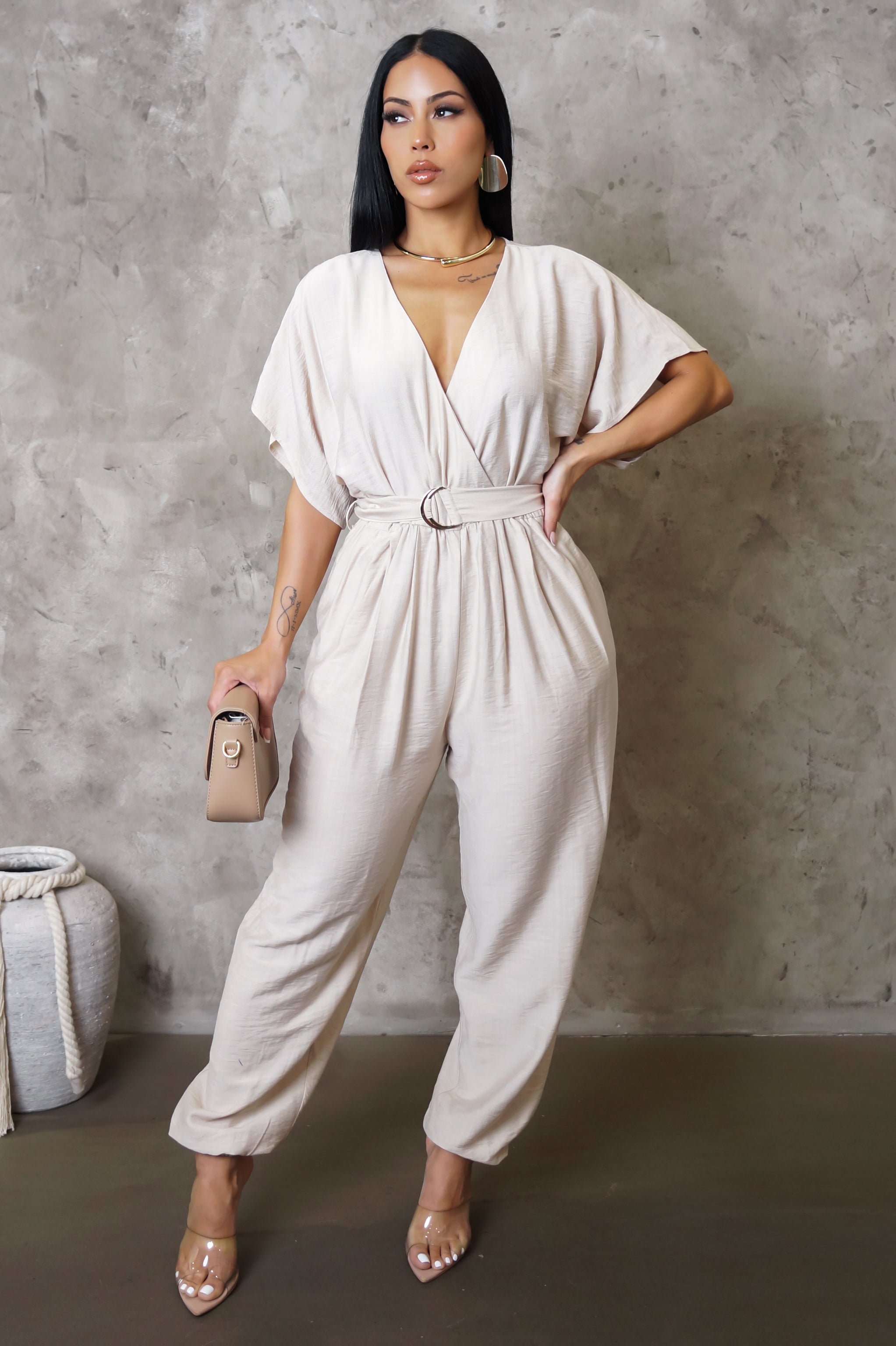 High Neck Jumpsuit - Taupe, Ladies Office Wear Online Singapore