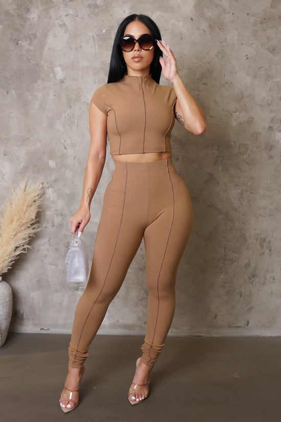 One Of Many Pant Set- Brown