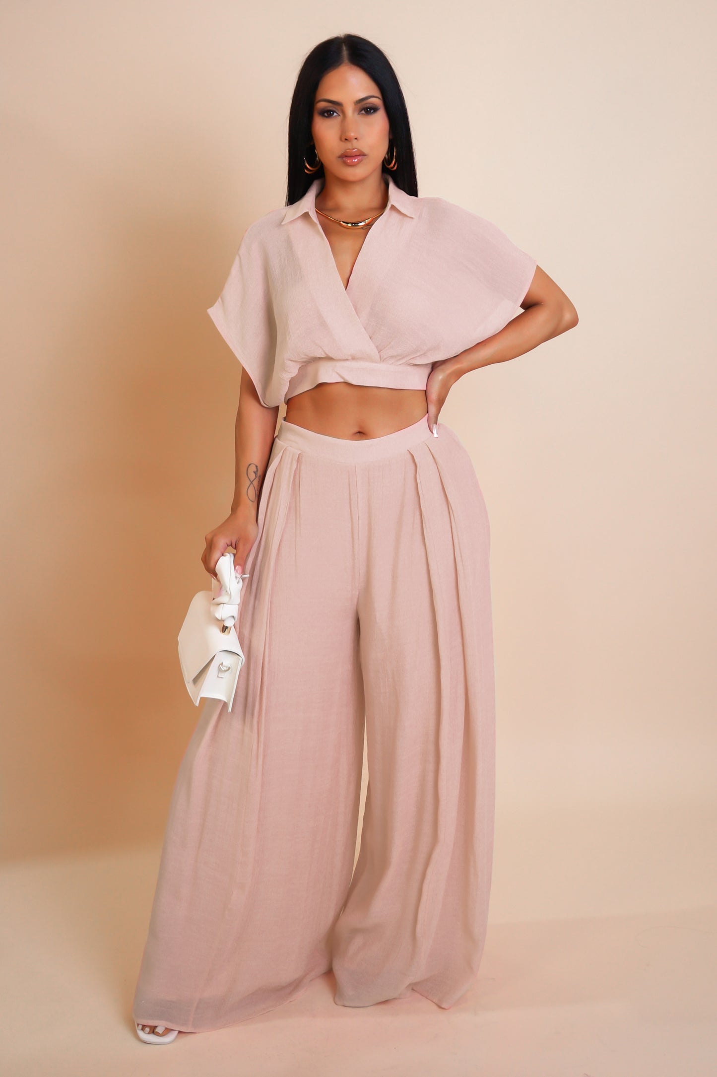 Feeling The Breeze Pant Set - Rose