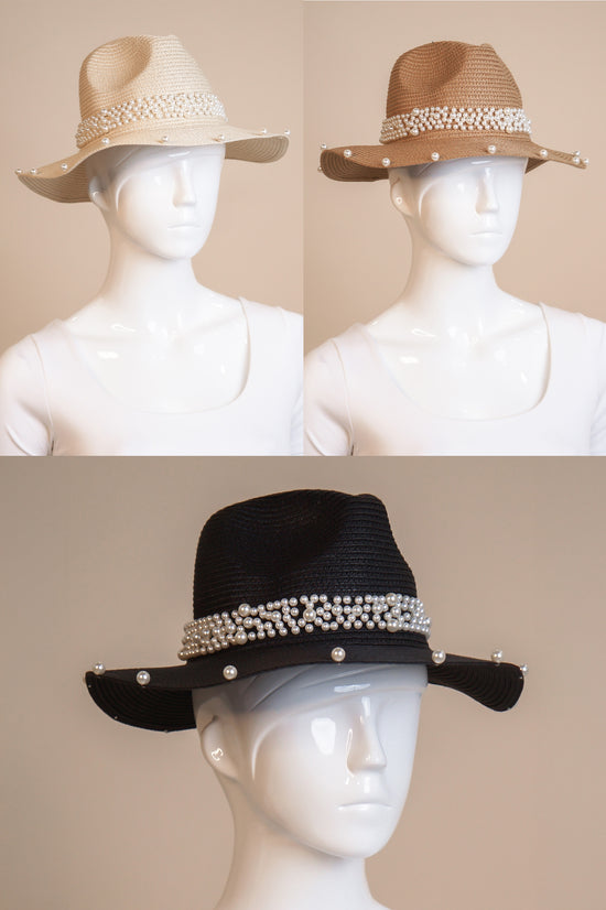 Pearled Hat -Cream - Brown - Black