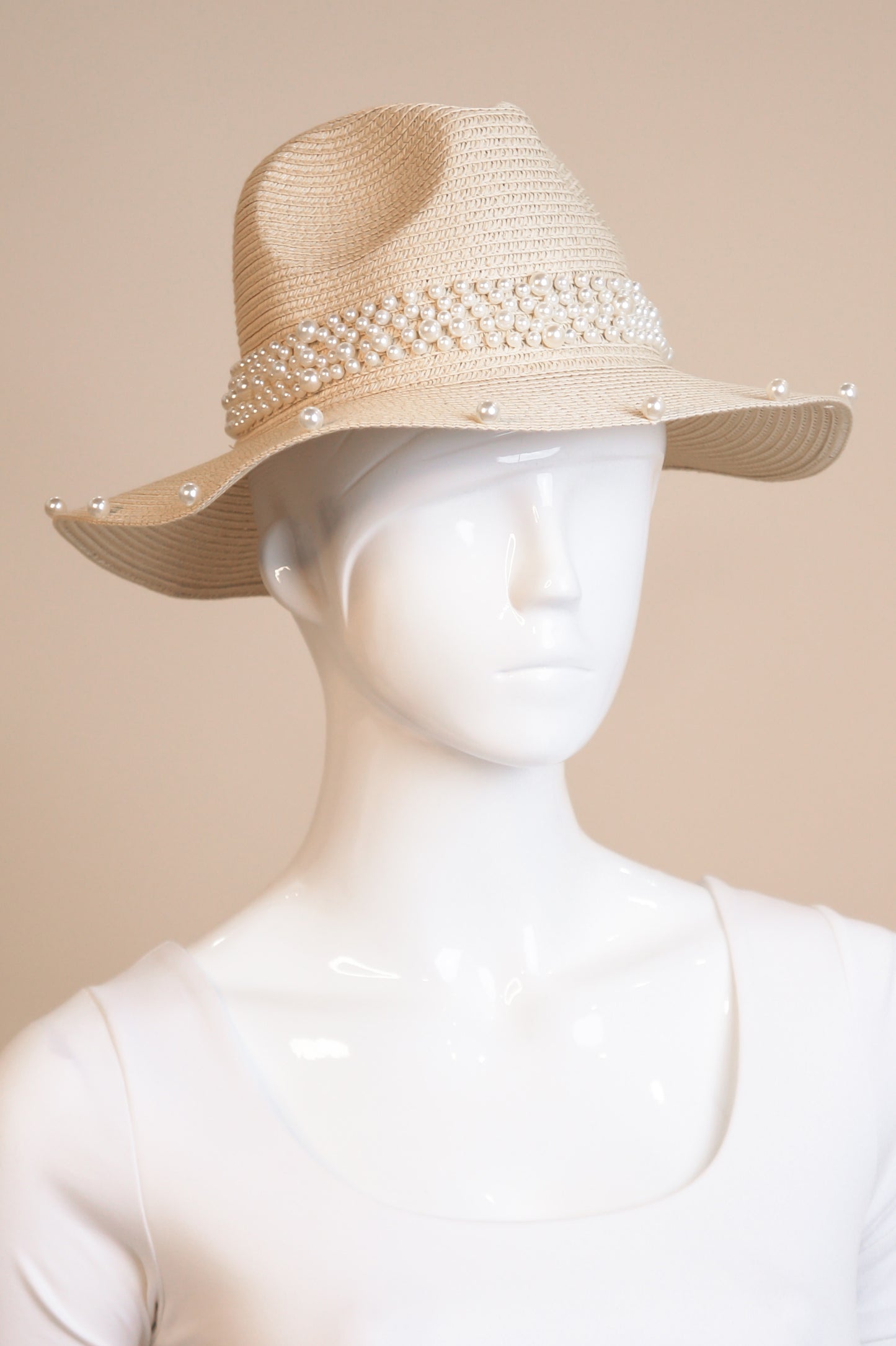 Pearled Hat -Cream - Brown - Black