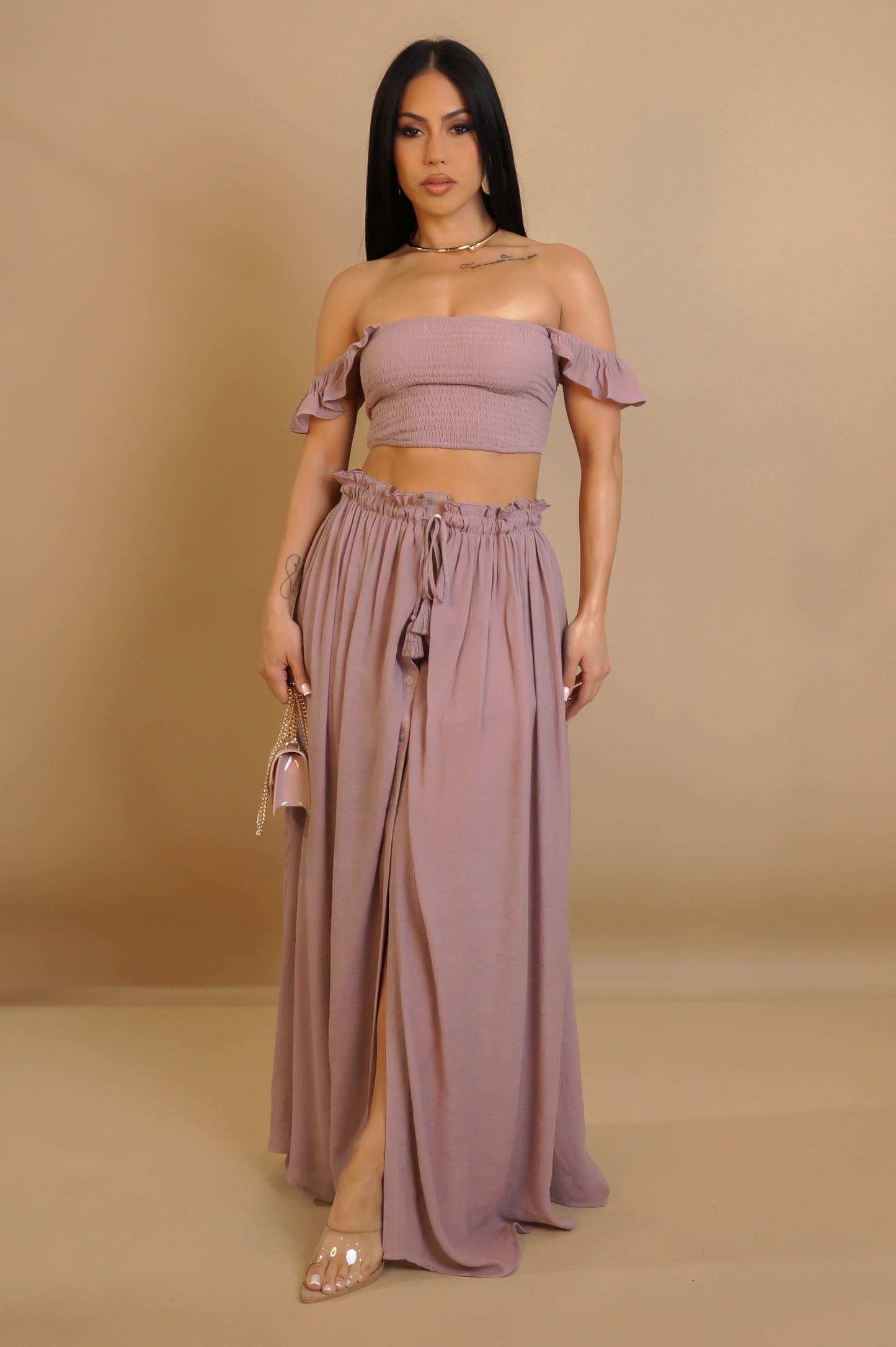 Your Glowing Skirt Set - Mauve