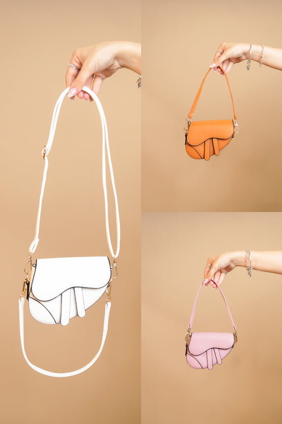 Mini Saddle Purse - White - Orange - Pink