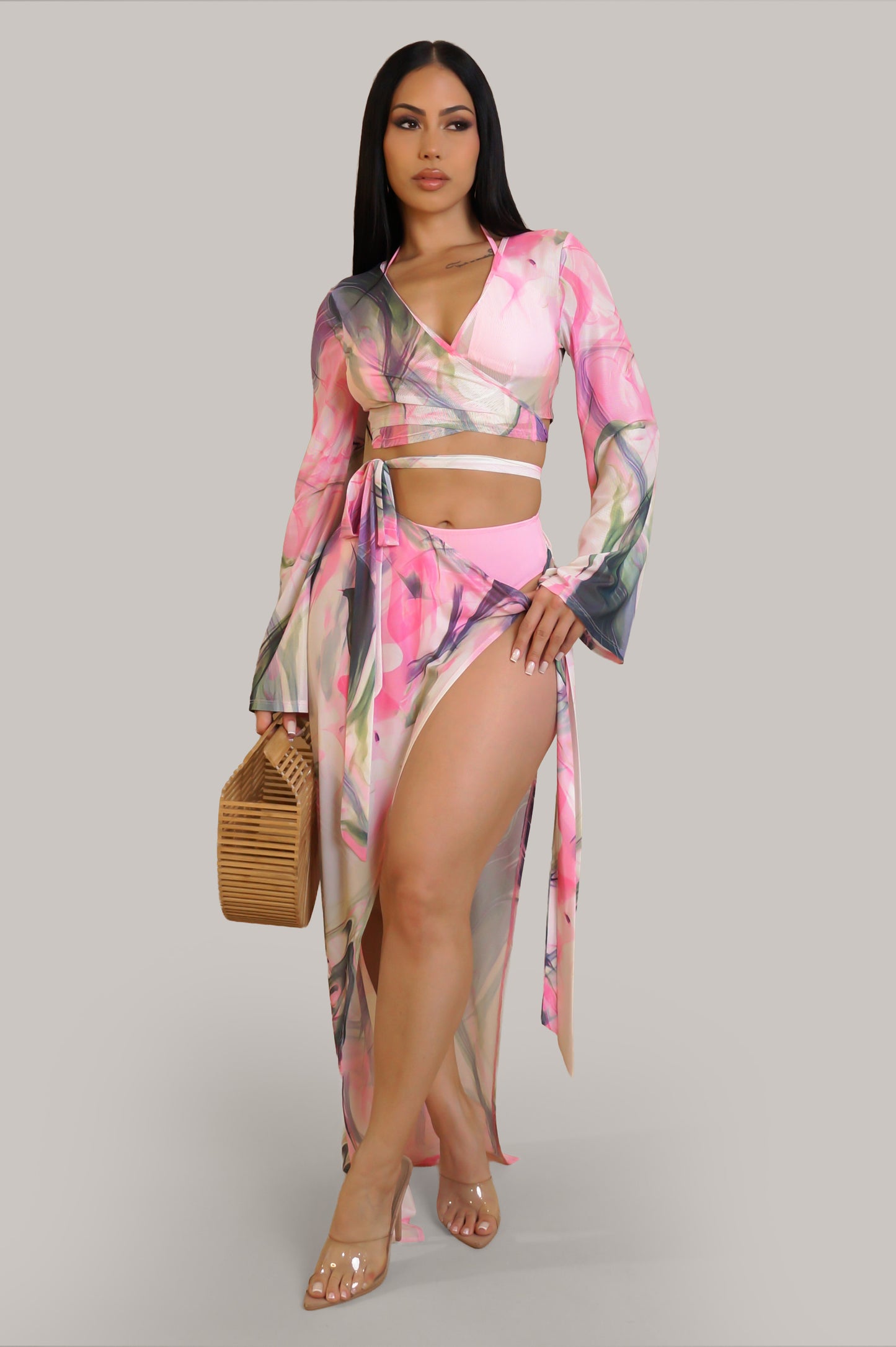 Nights Like This Four Piece Skirt Set - Pink