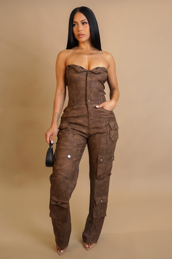 Fall Back To Me Jumpsuit - Brown