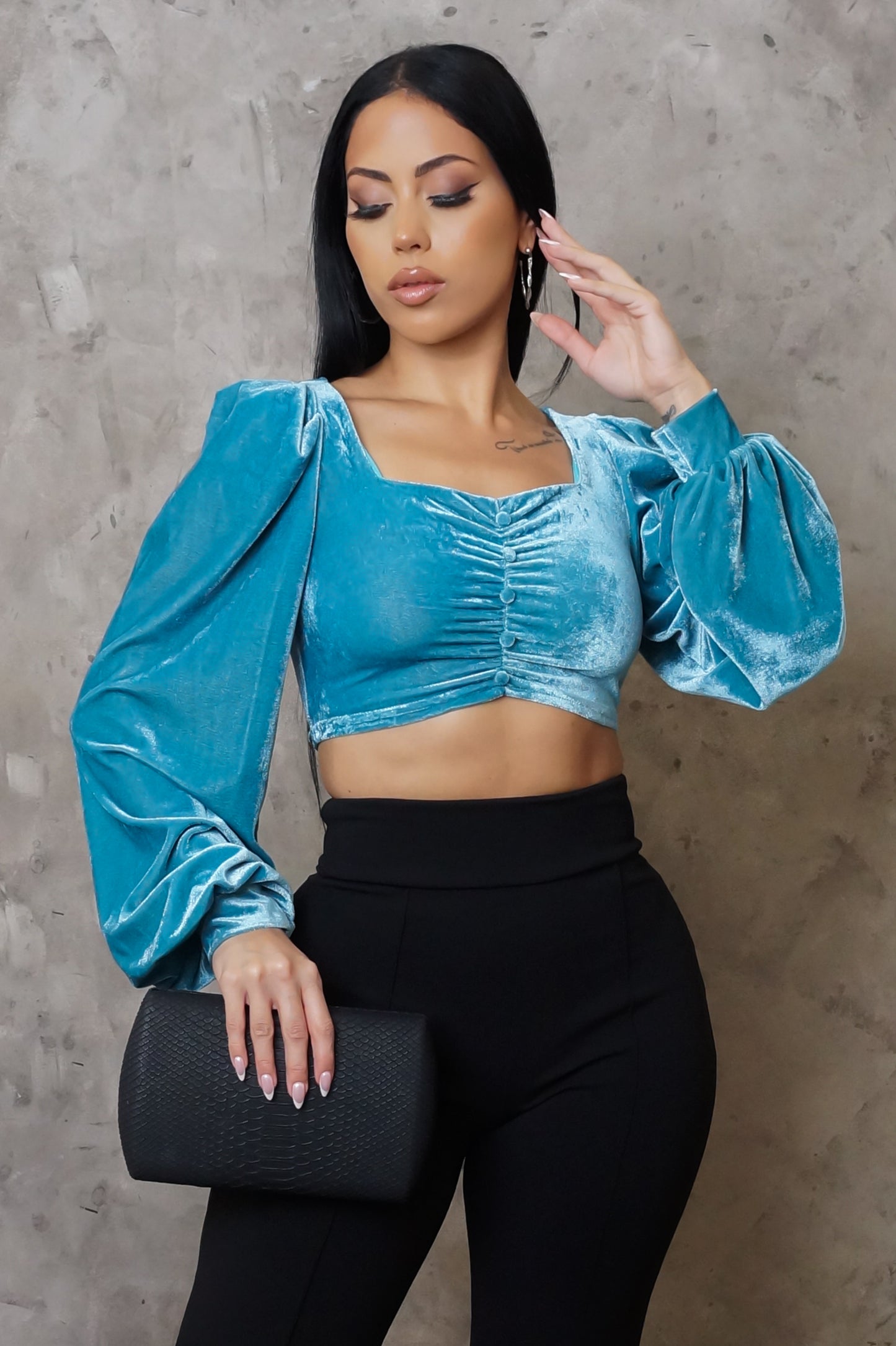 Load image into Gallery viewer, Velvet Nights Crop Top - Turquoise
